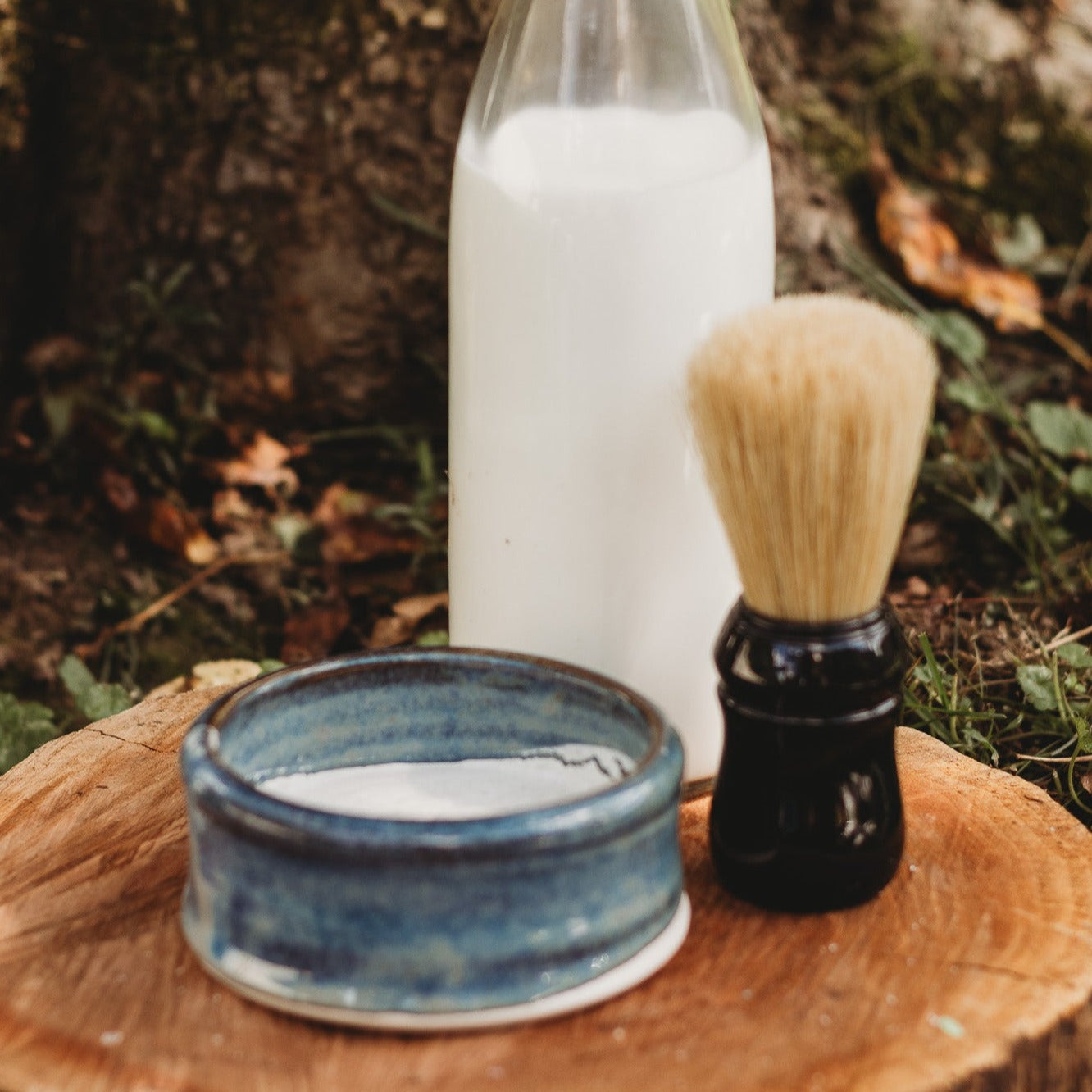 Goats' Milk Shave Soap 3oz. in Hand thrown Dish (dish color varies)